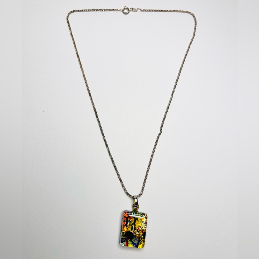 Murano Glass Pendant Necklace 925 Italy Sterling silver chain signed vintage